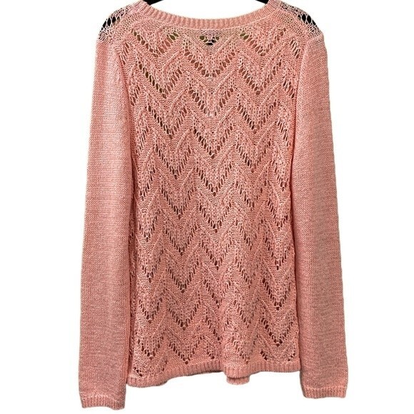 Talbots Pointelle Crewneck Pink Pullover Sweater - Picture 2 of 9